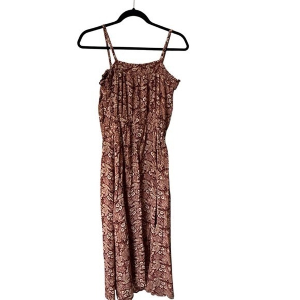 Dip Maxi Dress Womens Medium Terracotta Paisley Smocked Bodice Pockets Boho